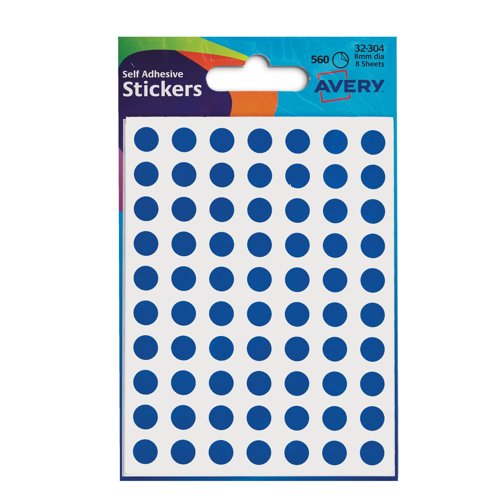 Avery Circle Label Packet 8mm Blue (Pack 560) 32-304