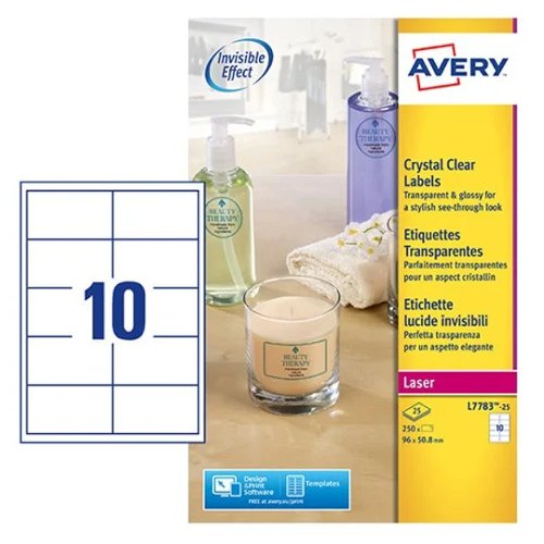 Avery Crystal Clear Laser Labels 96x50.8mm (Pack 25) L7783-25