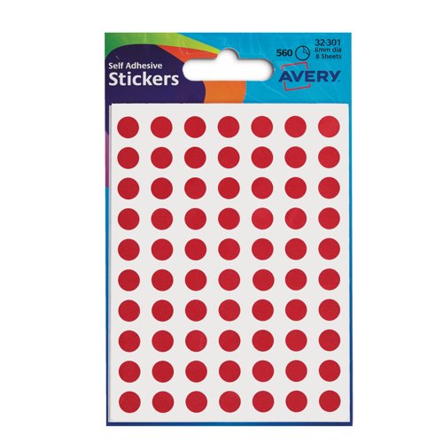 Avery Circle Label Packet 8mm Red (Pack 560) 32-301