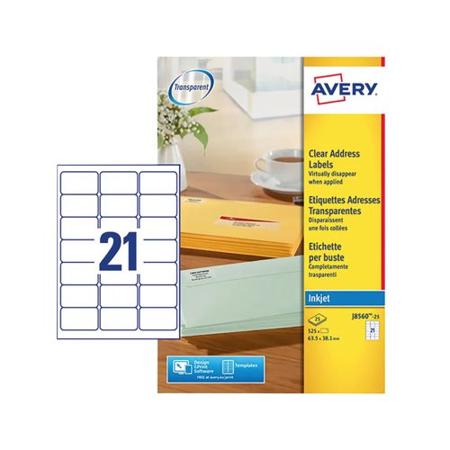 Avery QuickDRY Inkjet Labels 63.5x38.1mm Clear (Pack 25) J8560-25