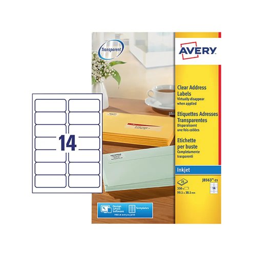 Avery QuickDRY Inkjet Labels 99.1x38.1mm Clear (Pack 25) J8563-25