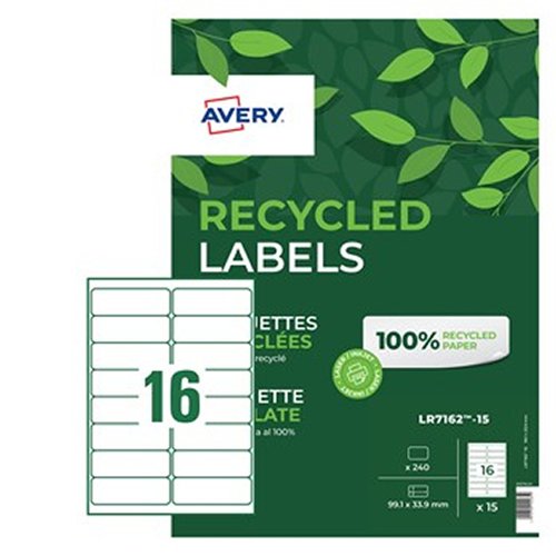 Avery QuickPEEL Recycled Labels 99.1x33.9mm White (Pack 15) LR7162-15