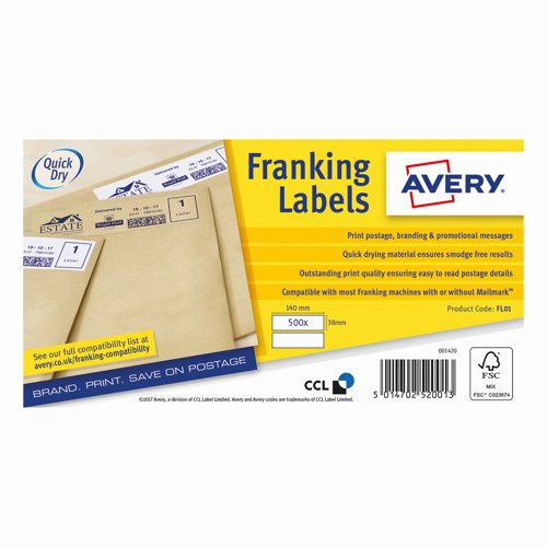Avery Franking Labels 140x38mm White (Pack 1000) FL01
