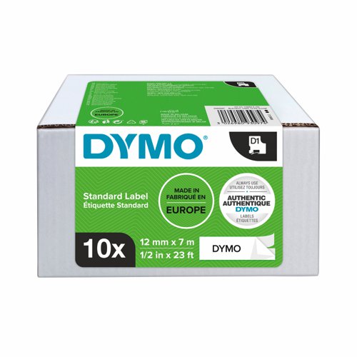 DYMO D1 Label Tape 12mm Black on White 45013 (Pack 10) 2093097