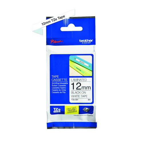 Brother P-Touch Label Tape 12mm Black on White TZe-231