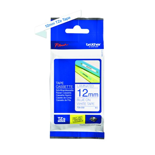 Brother P-Touch Label Tape 12mm Blue on White TZe-233