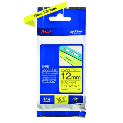 Brother P-Touch Label Tape 12mm Black on Yellow TZe-631