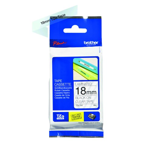 Brother P-Touch Label Tape 18mm Black on Clear TZe-141