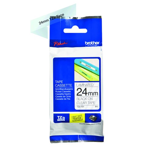 Brother P-Touch Label Tape 24mm Black on Clear TZe-151