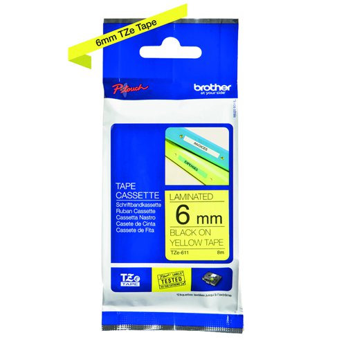 Brother P-Touch Label Tape 6mm Black on Yellow TZe-611
