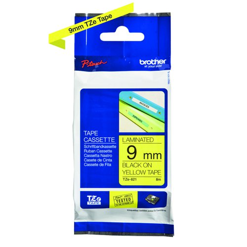 Brother P-Touch Label Tape 9mm Black on Yellow TZe-621