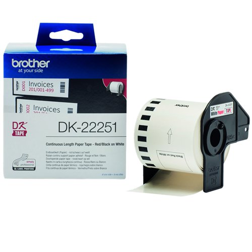 Brother Continuous Paper Label Roll 62mm Black/Red on White DK-22251