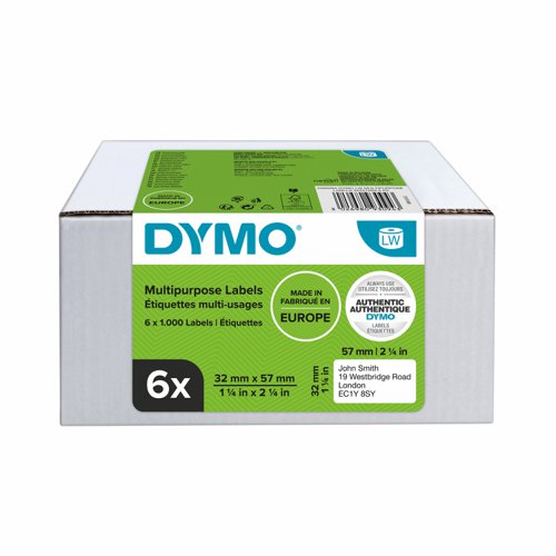 DYMO LabelWriter Multipurpose Address Labels 57x32mm White (6 x 1000 Labels) 2093094