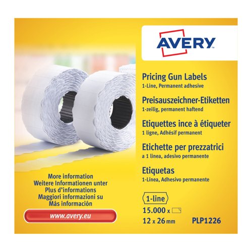 Avery Labelling Gun 1 Line Permanent Labels White (Pack 1500) PLP1226