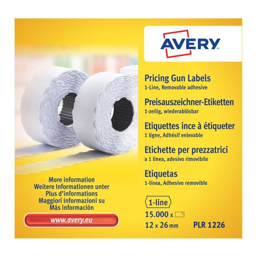 Avery Labelling Gun 1 Line Removable Labels White (Pack 1500) PLR1226
