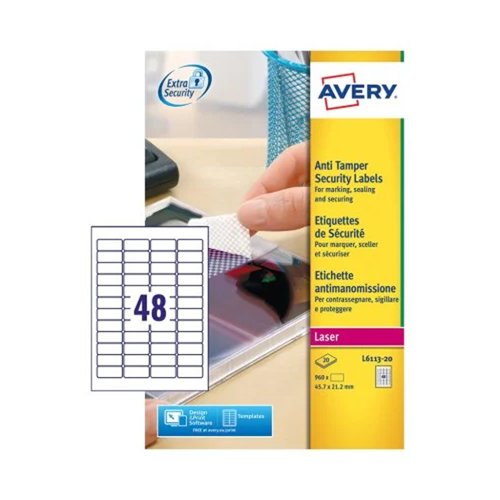 Avery Anti-Tamper Labels 45.7x21.2mm (Pack 20) L6113-20