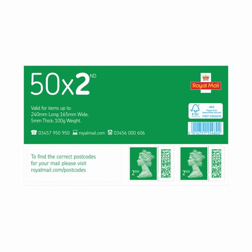 Royal Mail Postage Stamp Sheet Second Class (Pack 50) BBS2