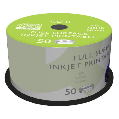 CD-R Disc 700MB Full Surface Inkjet Printable Spindle (Pack 50)