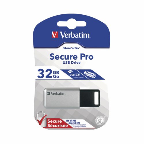 Verbatim Store 'n' Go Secure Pro USB 3.0 Flash Drive 32GB Silver/Black 98665