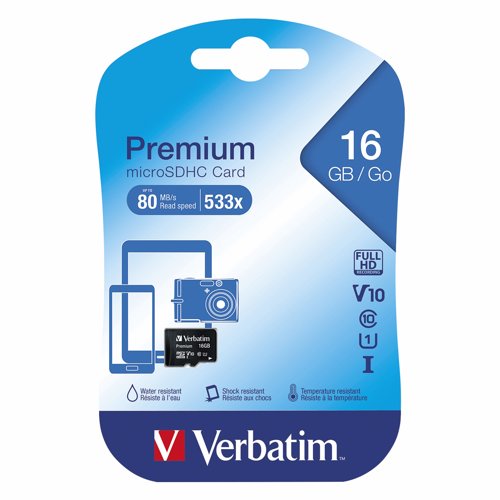Verbatim Micro SDHC Class 10 Memory Card 16GB 44010