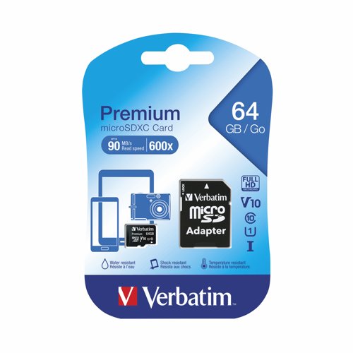 Verbatim Premium Micro SDXC Class 10 Memory Card 64GB with Adapter 44084