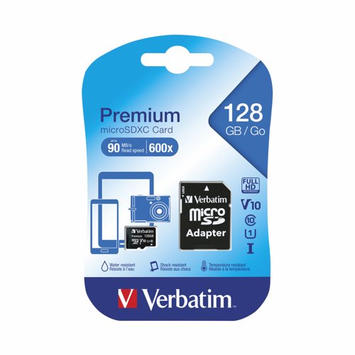 Verbatim Premium Micro SDXC Class 10 Memory Card 128GB with Adapter 44085