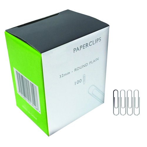 Paper Clips Large Plain 32mm (Pack 100)