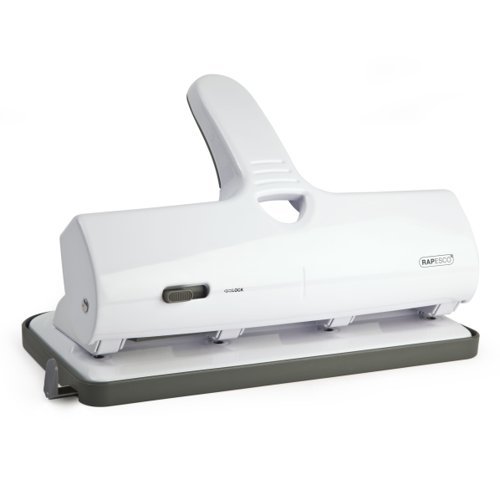 Rapesco ALU 40 Heavy Duty Four-Hole Punch Chrome/White 1324