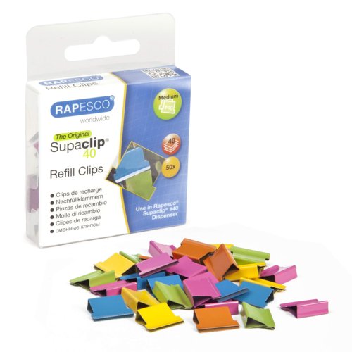Rapesco Supaclip 40 Refill Assorted Colours (Pack 50) RC4050MC