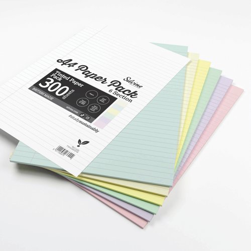 Silvine Tinted Paper A4 80gsm Feint Ruled & Margin Assorted Colours (Pack 300) TINA4MIXFM