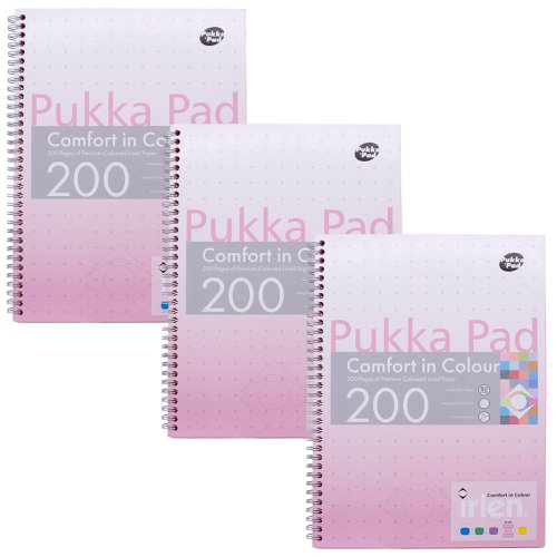 Pukka Pad Irlen Wirebound Jotta Notebook A4 200 Pages Rose (Pack 3) IRLJOTA4(ROSE)