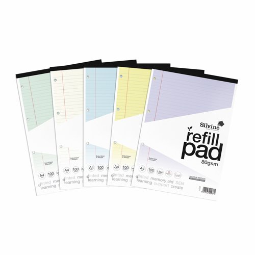 Silvine Tinted SEN Refill Pad A4 Ruled 100 Pages Assorted Colours (Pack 5) A4RPTINAC