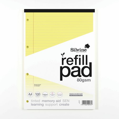 Silvine Tinted SEN Refill Pad A4 100 Pages Yellow (Pack 6) A4RPTINY