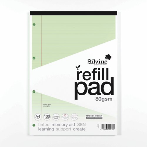 Silvine Tinted SEN Refill Pad A4 100 Pages Green (Pack 6) A4RPTING
