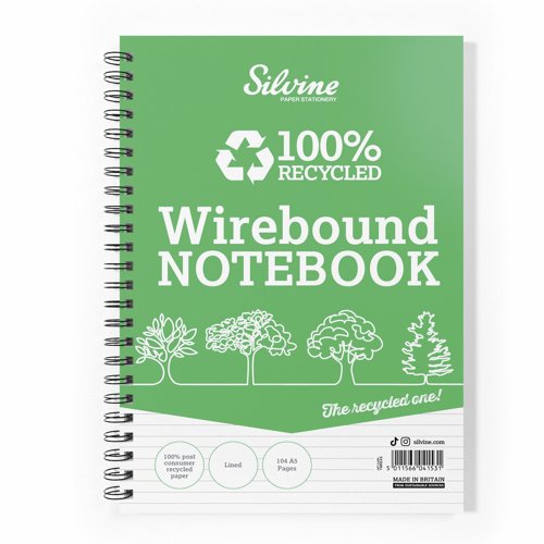 Silvine 100% Recycled Wirebound Notebook A5 (Pack 6) TWREA5