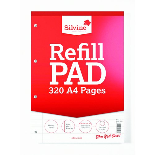 Silvine Refill Pad A4 Feint Ruled & Margin 320pages A4RPFM320
