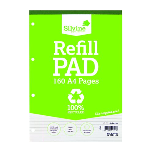 Silvine Refill Pad Recycled A4 Feint Ruled & Margin 160pages RE4FM