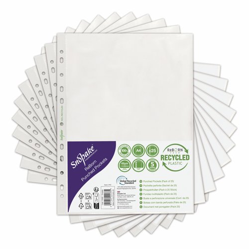 Snopake 100% Recycled ReBorn Punched Pockets A4 Clear (Pack 25) 15938