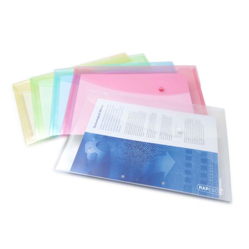 Rapesco Popper Wallet Foolscap Pastel Assorted Colours (Pack 5) 0696