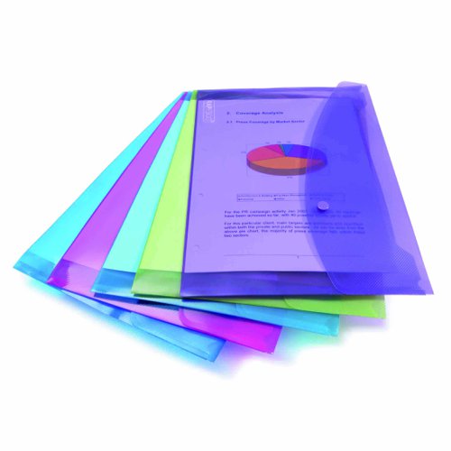 Rapesco Popper Wallet Foolscap Bright Assorted Colours (Pack 5) 0688