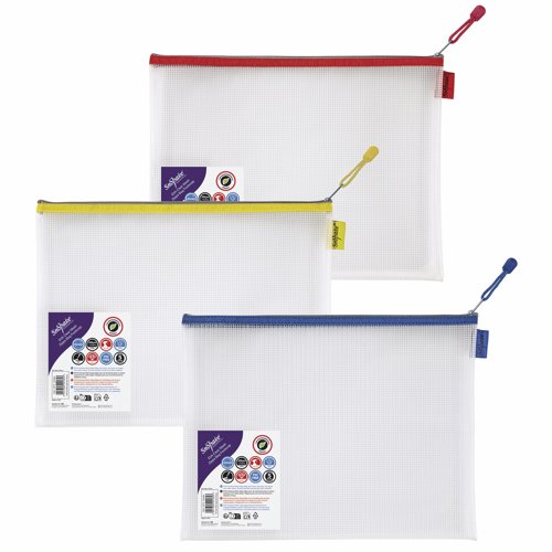 Snopake EVA Mesh Zippa Bag Foolscap Assorted Colours (Pack 3) 15819