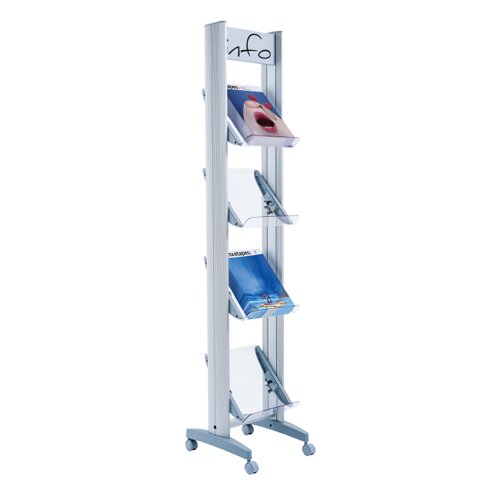 Fastpaper Corner Mobile Display 4 Plexiglass Shelves 330mm Grey F2432TT35