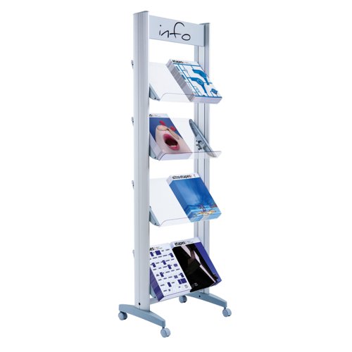 Fastpaper Corner Mobile Display 4 Plexiglass Shelves 500mm Grey F8A4TT35