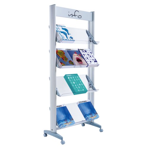 Fastpaper Corner Mobile Display 4 Plexiglass Shelves 720mm Grey F12A4TT35