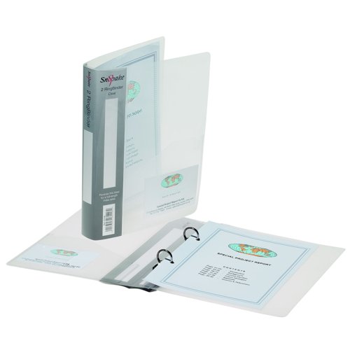 Snopake 100% Recycled RingBinder 2 O-Ring 15mm A4 Clear 10119