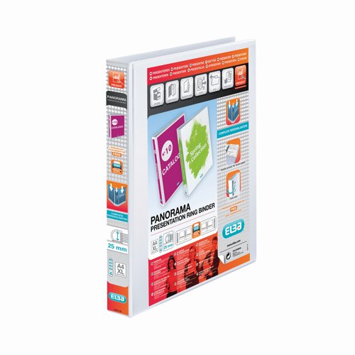 Elba Panorama Presentation Ring Binder 4-Ring A4 25mm White 400001391