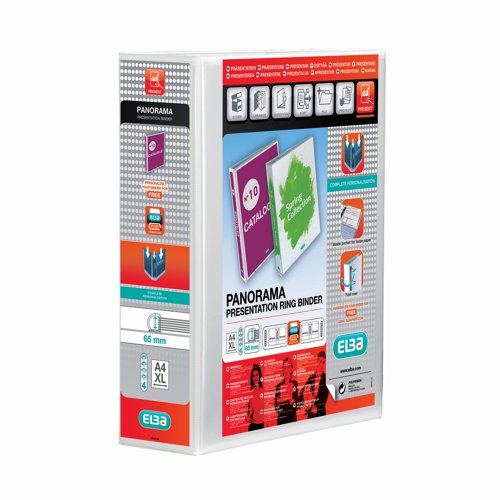 Elba Panorama Presentation Ring Binder 4-Ring A4 65mm White (Pack 10) 400001305