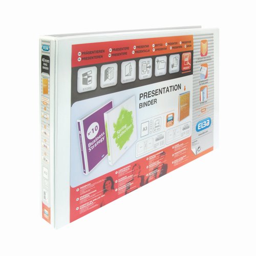 Elba Panorama Presentation Ring Binder 4-Ring A3 30mm White 100082424