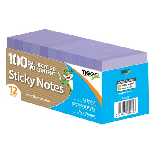 Recycled Sticky Notes 76x76mm Lilac (Pack 12)
