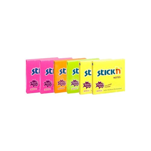 Extra Sticky Note Pads 75x75mm Neon Colours (Pack 6)